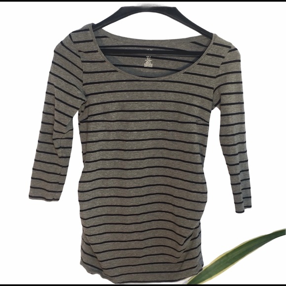 H&M MAMA Maternity Gray & Black Striped Top Size S - Picture 2 of 11